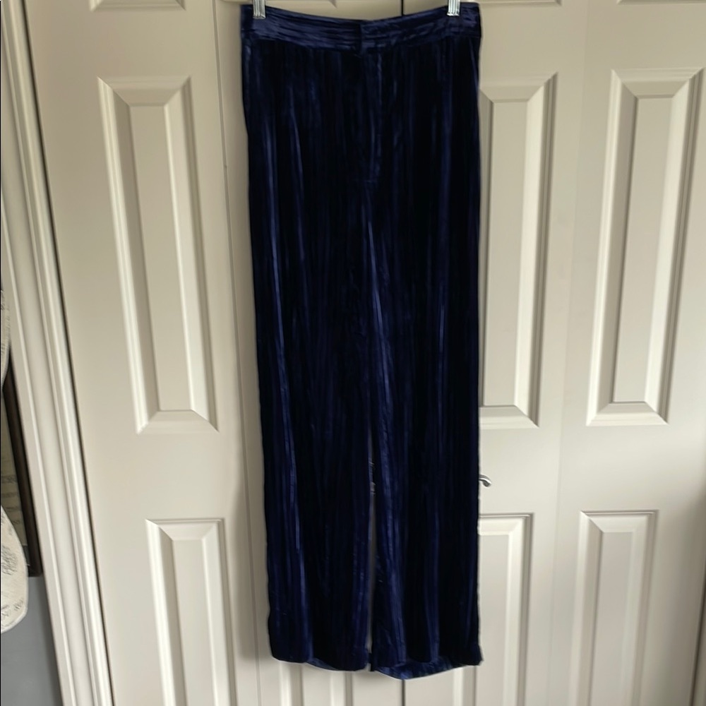 Zara Navy Velvet Wide-Leg Trousers